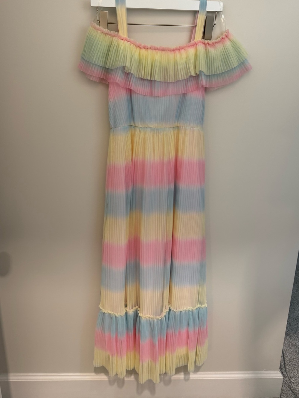 Pastel Rainbow Off-Shoulder Girls' Maxi Dress